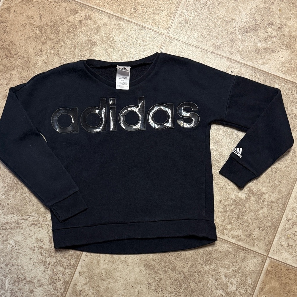 Kids Adidas Black Sweatshirt with Shiny Logo